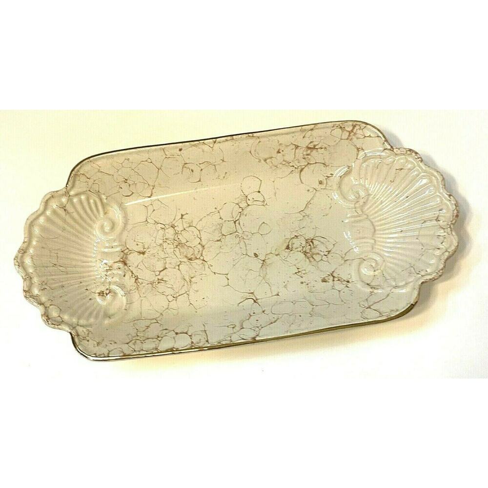 Gold Rimmed Seashell Platter Marbled Ceramic Shell Counter Tabletop Decor